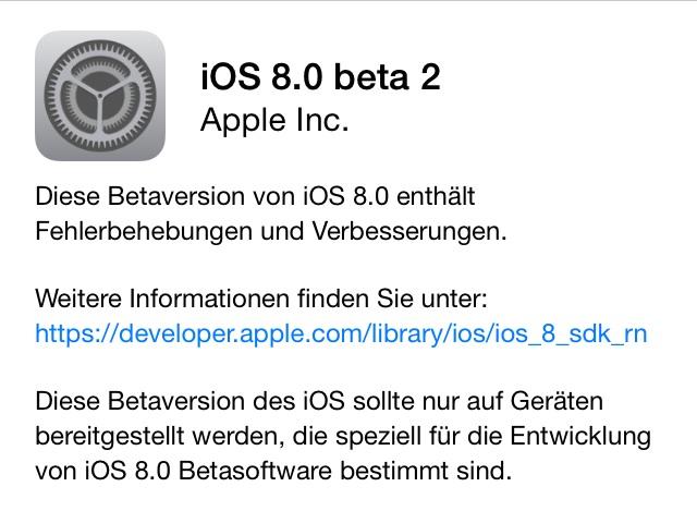 iOS 8 Beta 2