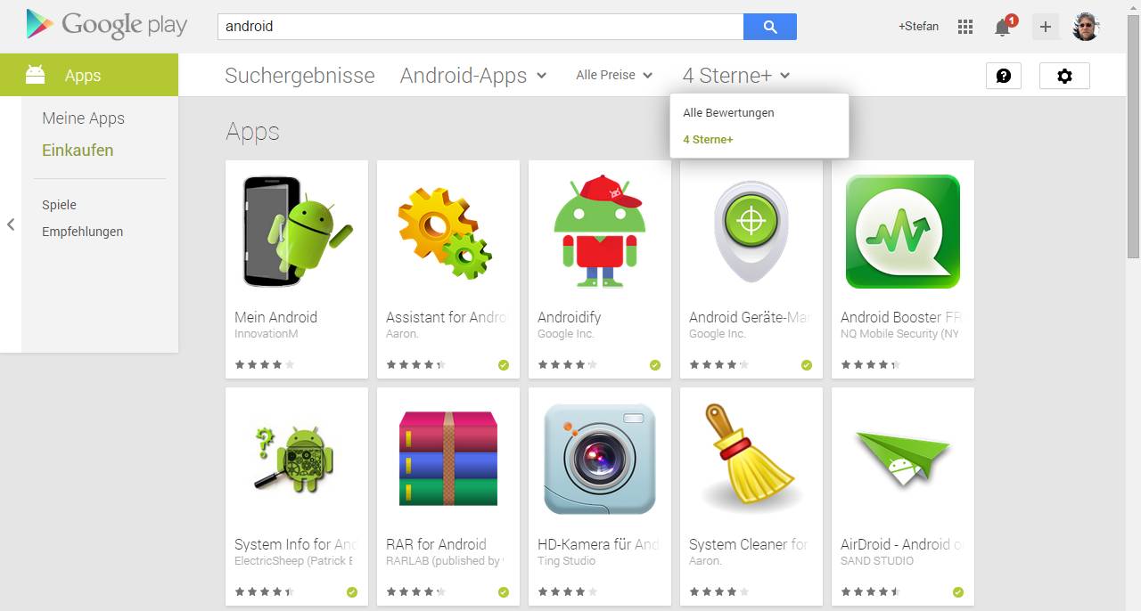 Google Play Store mit neuem Filter für 4 Sterne und mehr