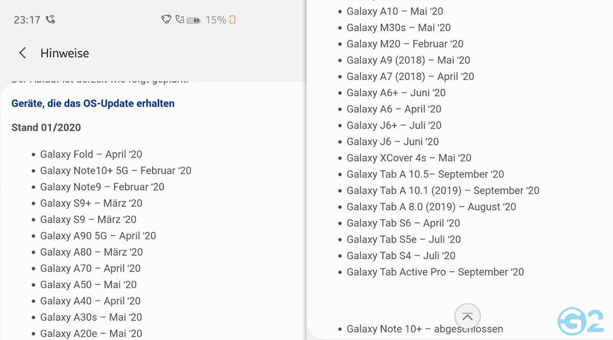 Samsung Roadmap Android 10
