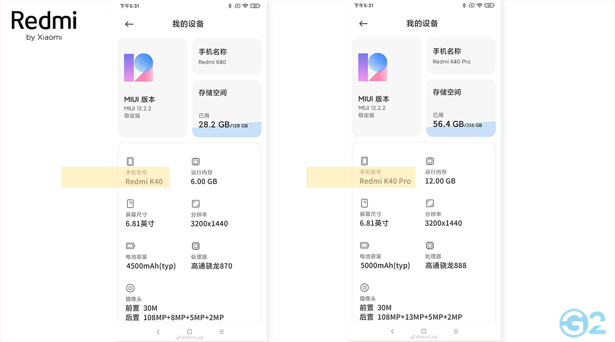 Redmi K40 und K40 Pro technische Daten