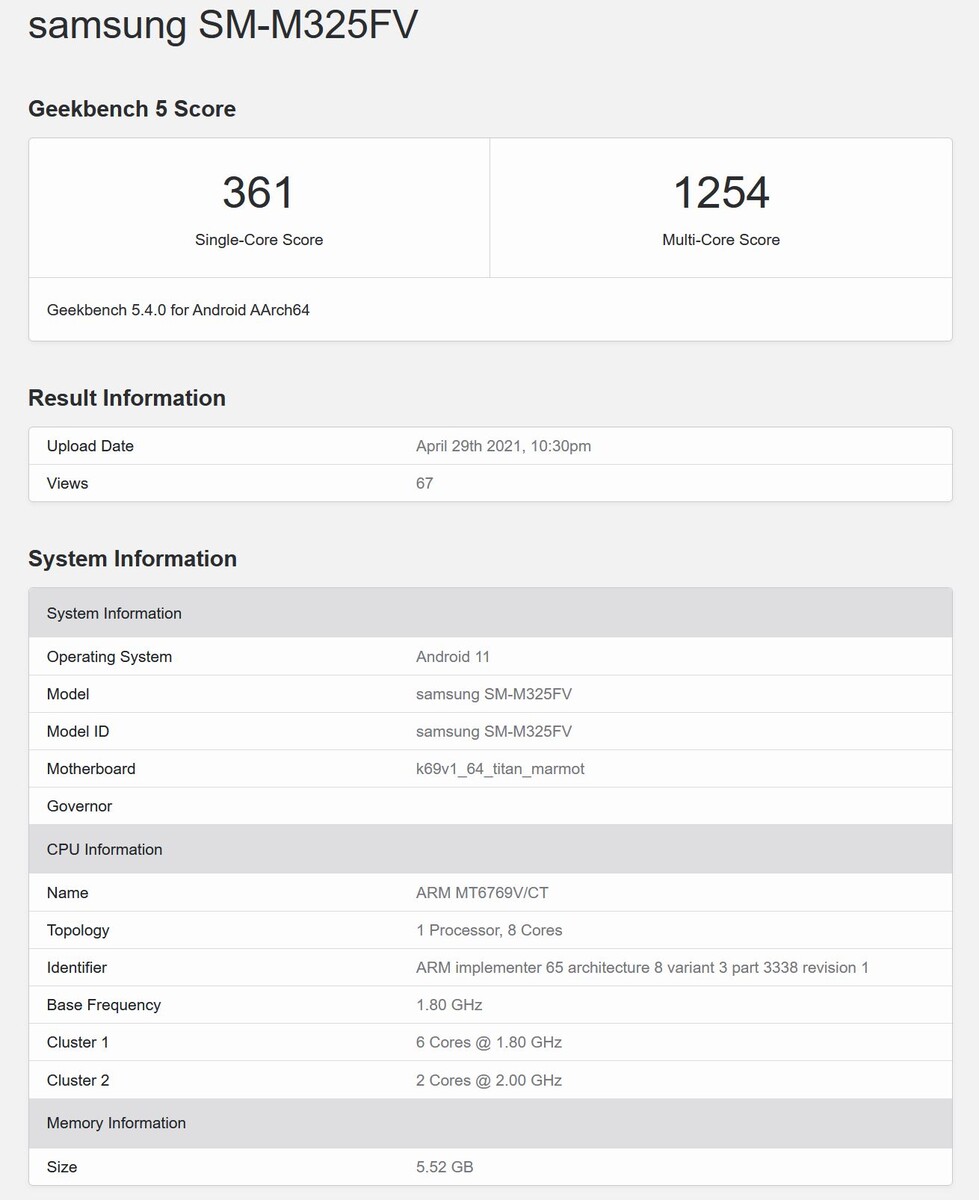 Samsung Galaxy M32 beim Geekbench