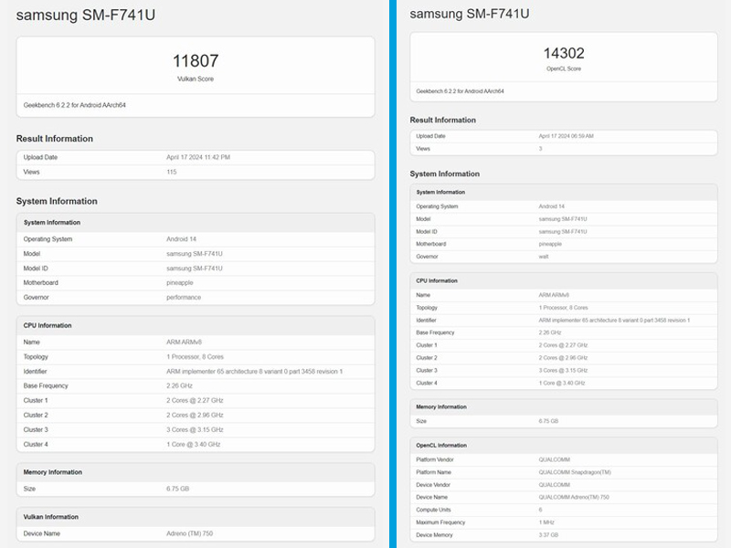 Das Samsung Galaxy Z Flip 6 im Geekbench Performance-Test