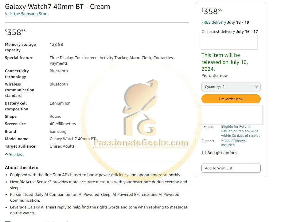 Samsung Galaxy Watch 7 auf Amazon geleakt