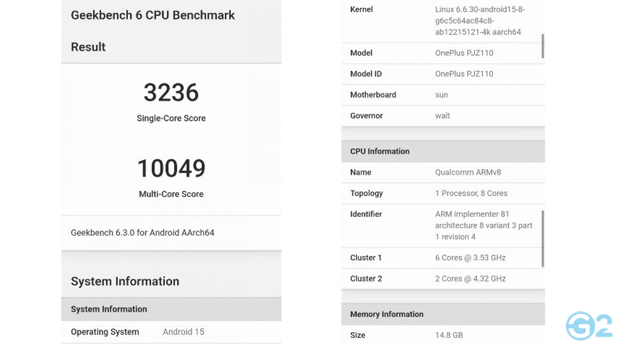 Geekbench Datenbankeintrag des OnePlus 13