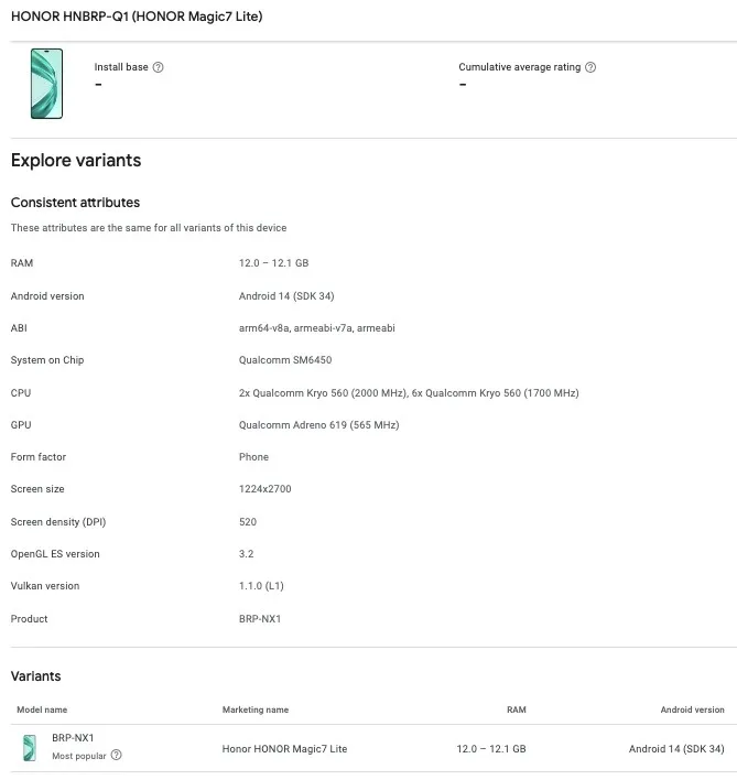 Honor Magic 7 Lite Google Play Console