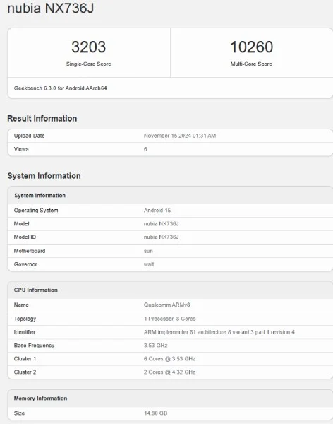 Nubia Z70 Ultra im Geekbench-Test