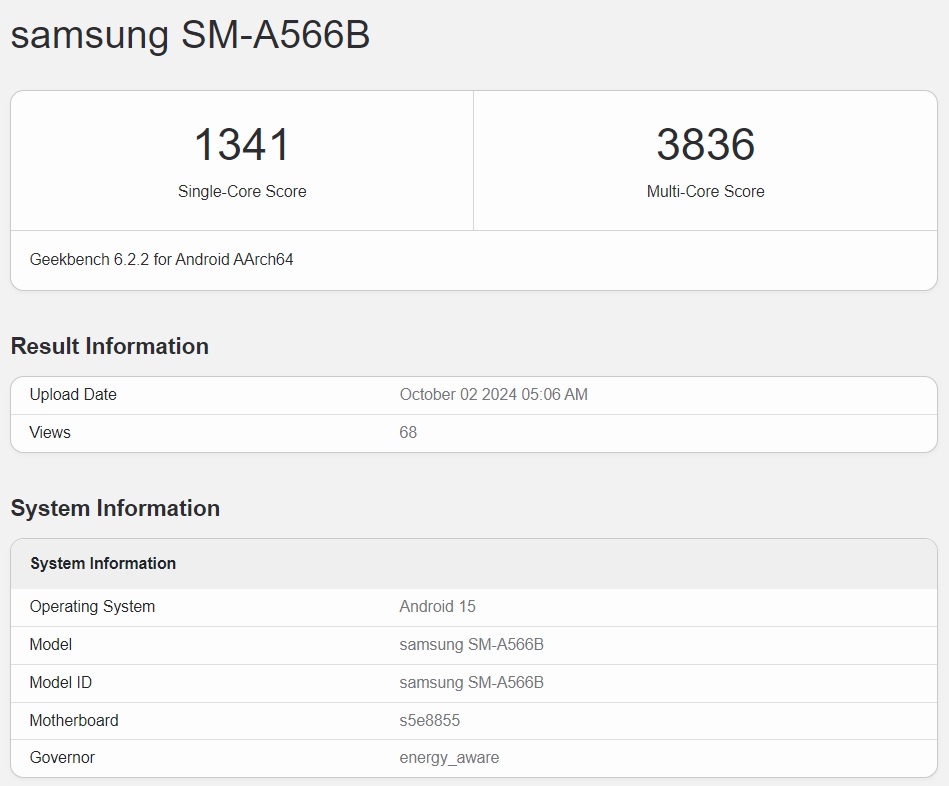 Samsung Galaxy A56 5G im Geekbench-Test